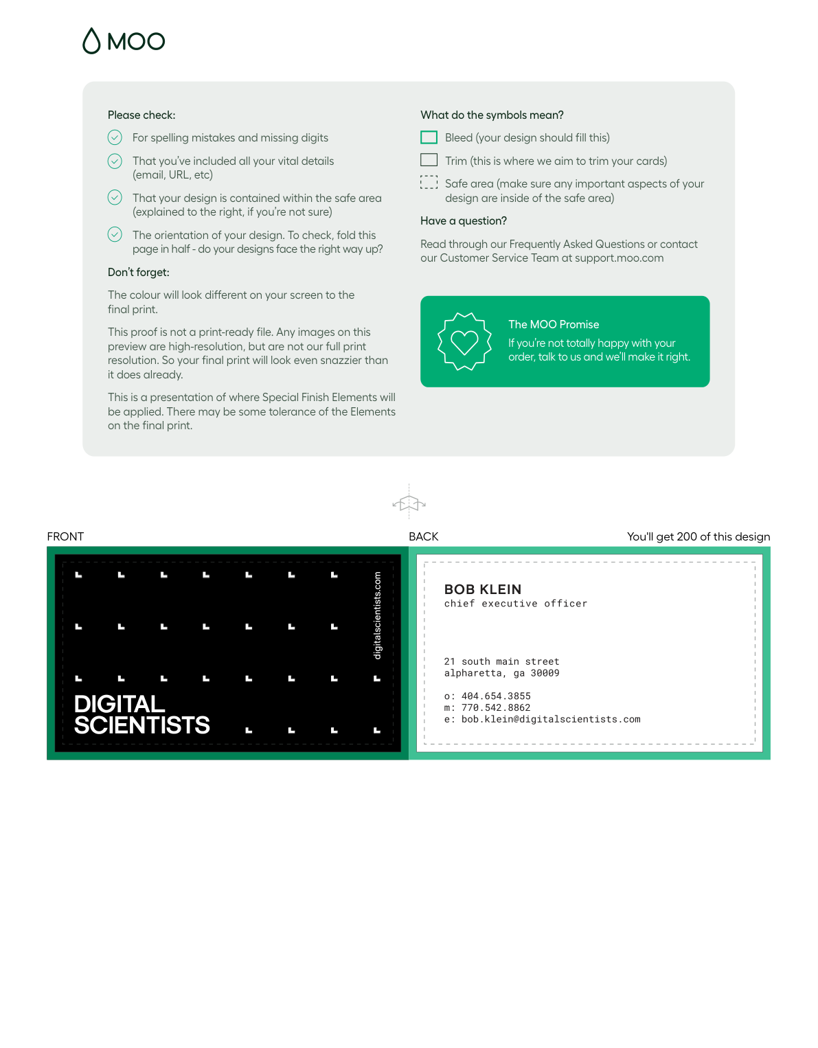 Business card front showing pixel grid pattern